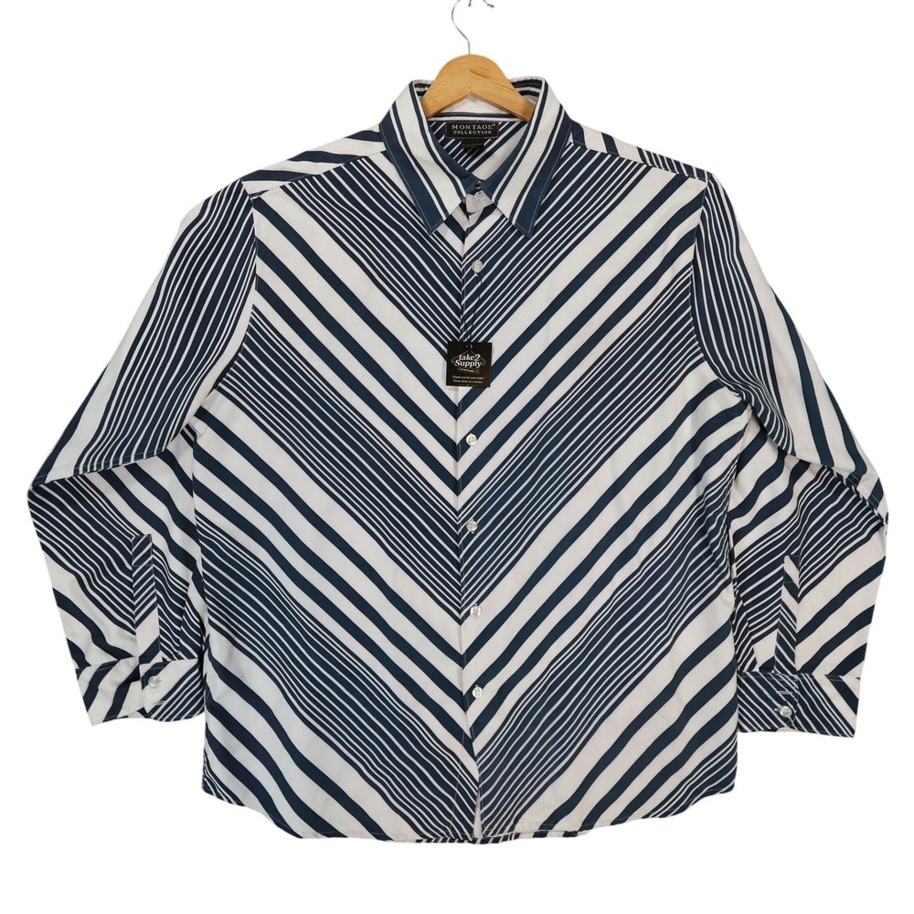 Montage Collection Button Down Mens XL Blue Excellent Striped‎ Pattern